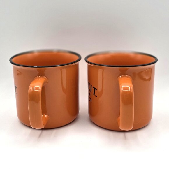 BULLEIT FRONTIER WHISKEY MUGS X2 Bourbon Campfire Orange Ceramic Coffee Camping - Picture 2 of 8